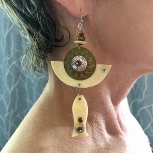 BoHo Bone & Brass Vintage Tabra Earrings